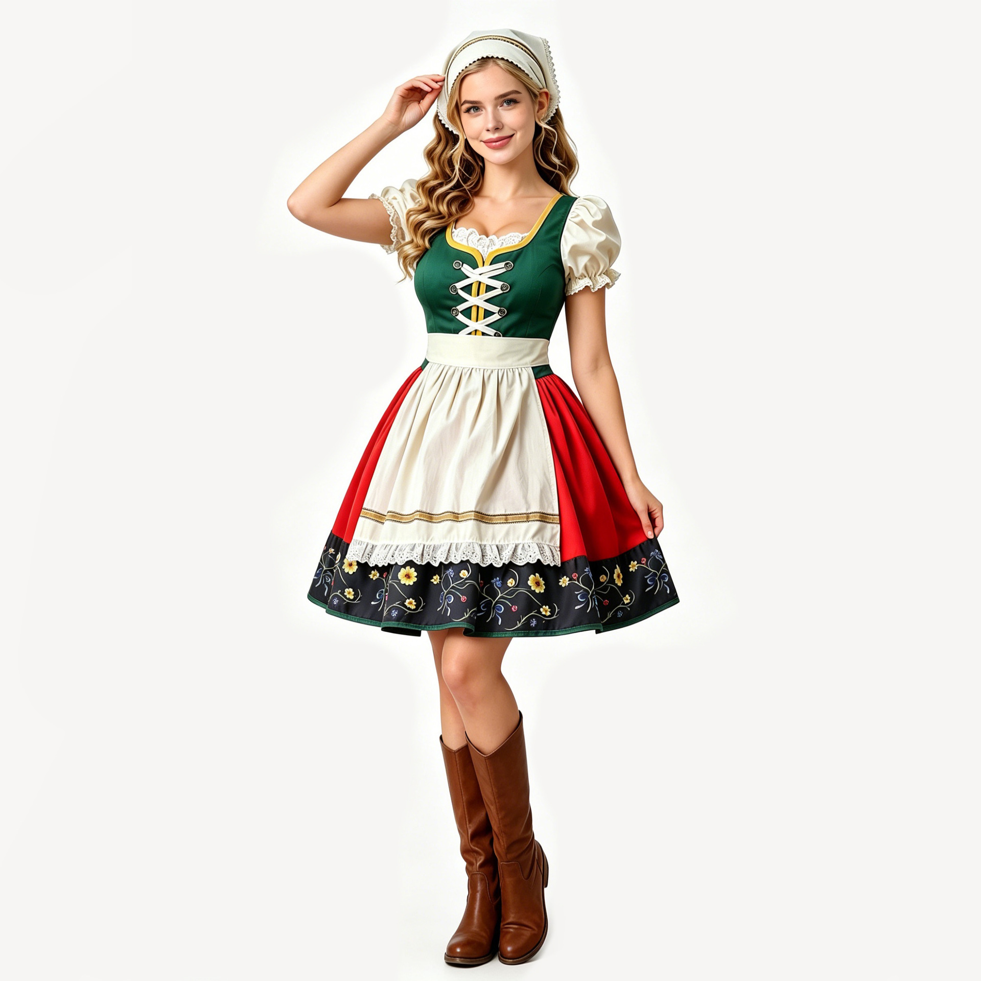 Plus Size Dirndl Dress Bavarian Oktoberfest Costume Floral Print Apron Dress